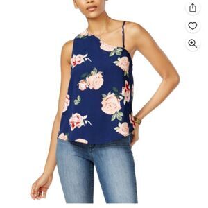 Seven Sisters Womens Printed One Shoulder Blouse, Blue NWT
